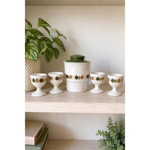 Vintage Johnson Bros Autumn Leaves Sugar Bowl & 4 Egg Cups MCM Breakfast Set